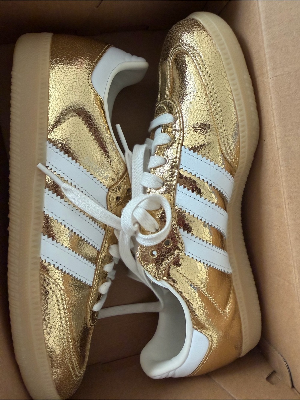 adidas Gold Metallic & White Samba Sneakers